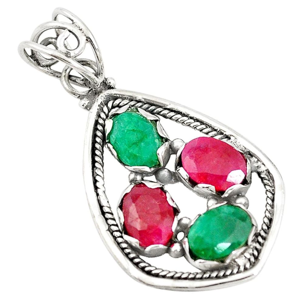 Natural green emerald red ruby 925 sterling silver pendant jewelry m21226