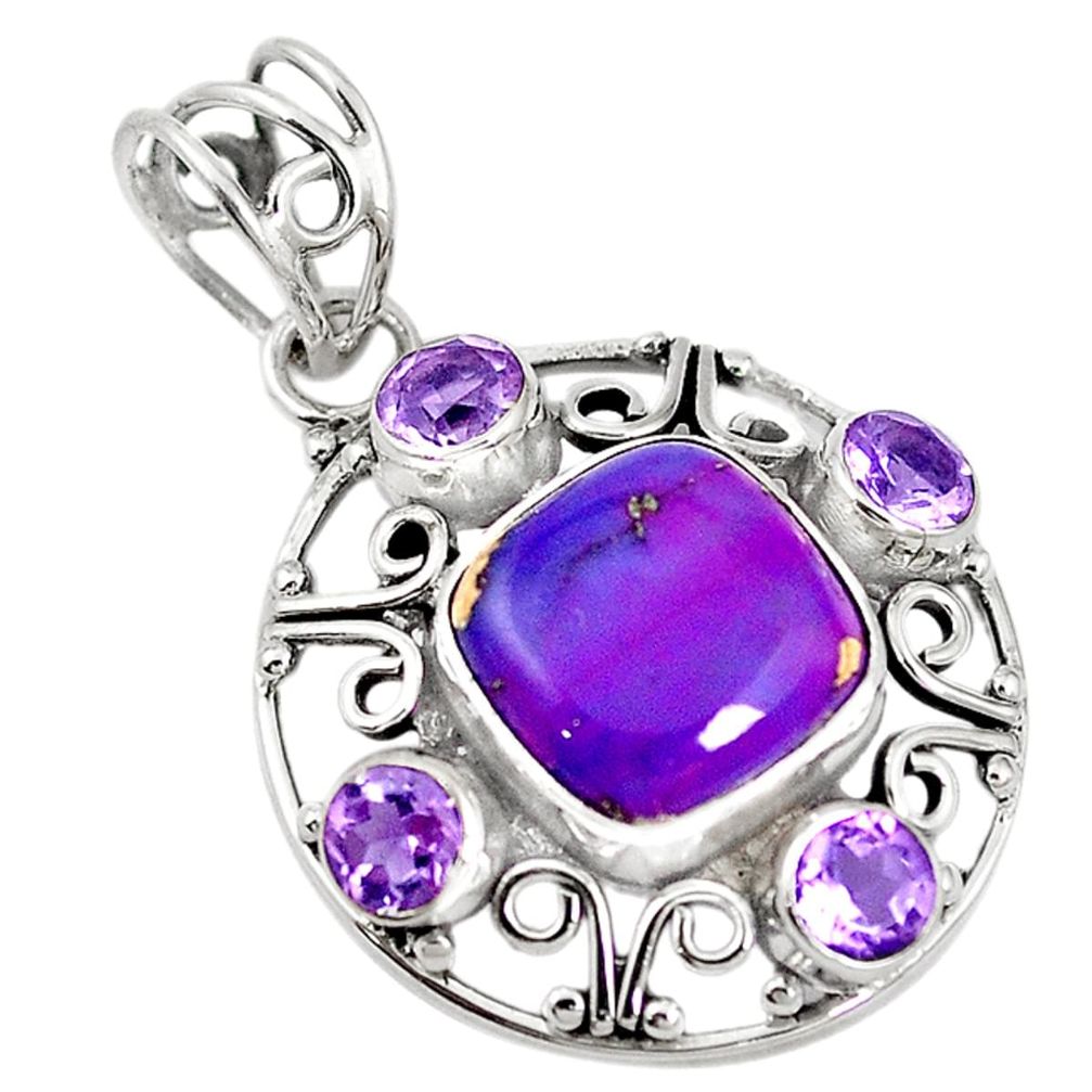 Purple copper turquoise amethyst 925 sterling silver pendant jewelry m21247