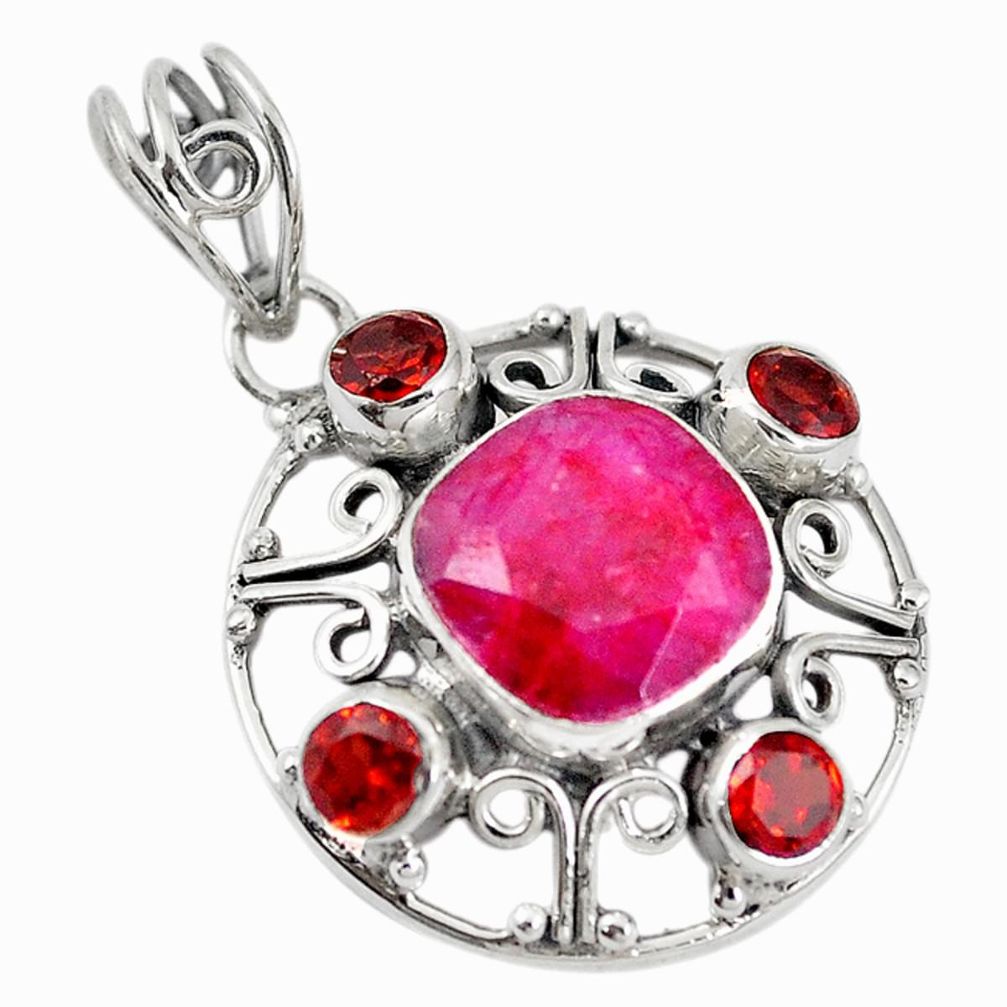 Natural red ruby cushion garnet 925 sterling silver pendant jewelry m21260