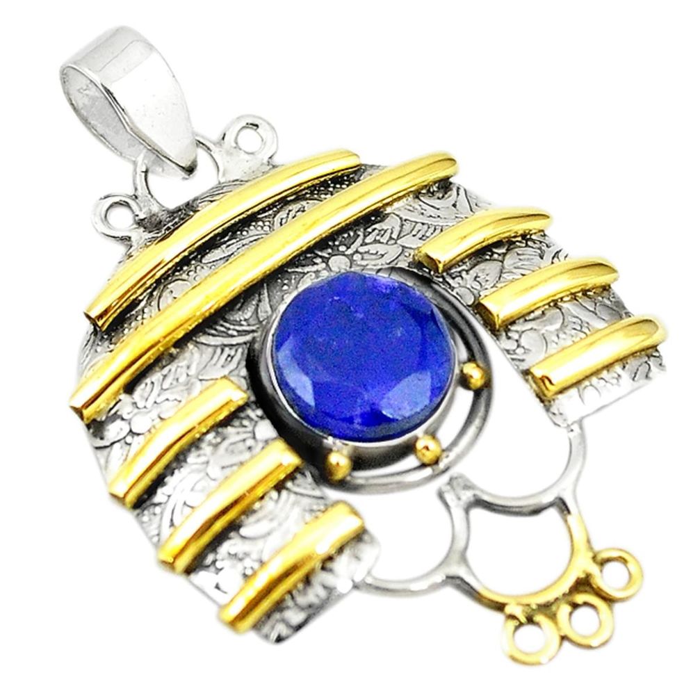 Victorian natural blue sapphire 925 silver two tone pendant jewelry m21906