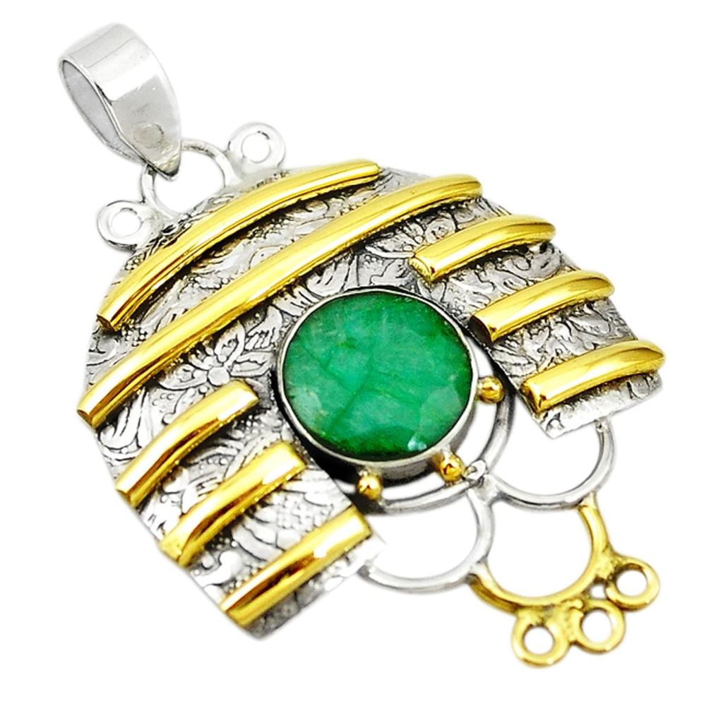 925 silver victorian natural green emerald two tone pendant jewelry m21918