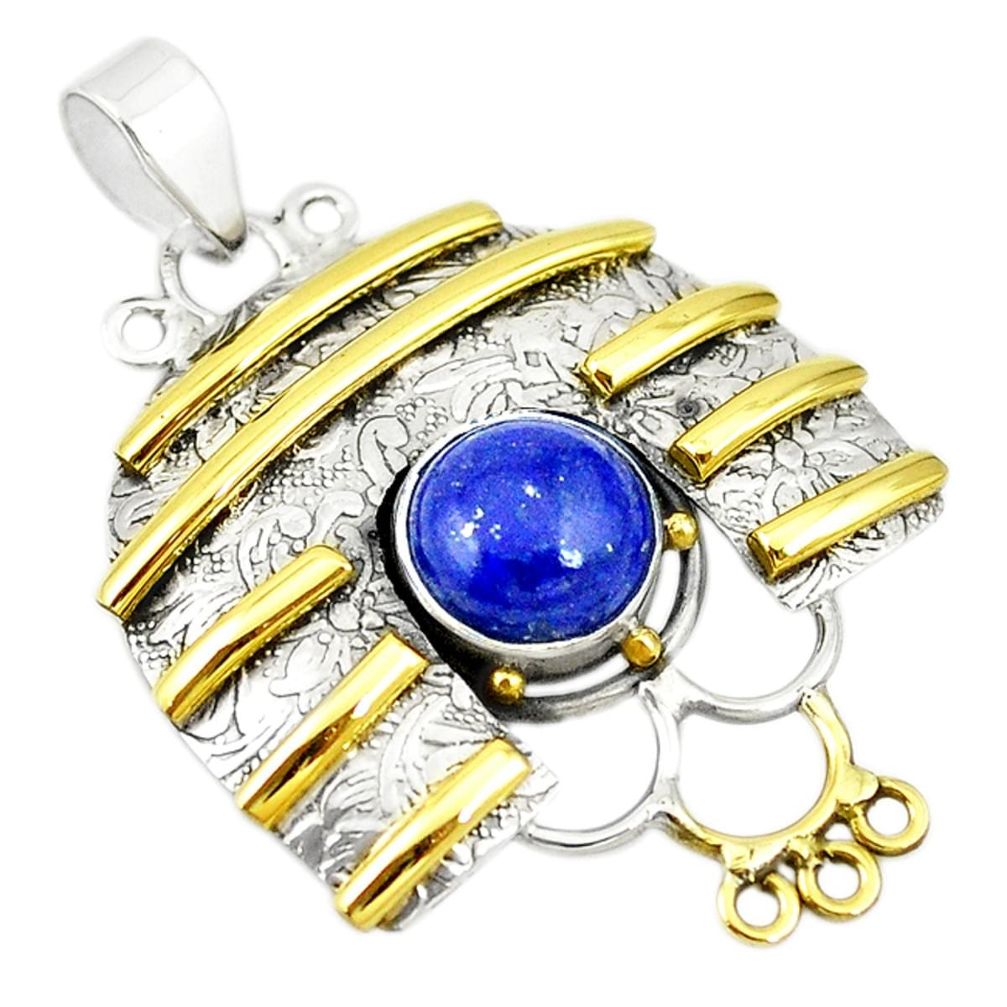 Victorian natural blue lapis lazuli 925 silver two tone pendant jewelry m21925