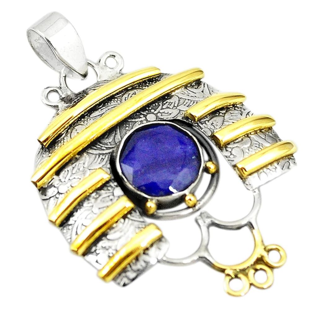 Victorian natural blue sapphire 925 silver two tone pendant jewelry m21939