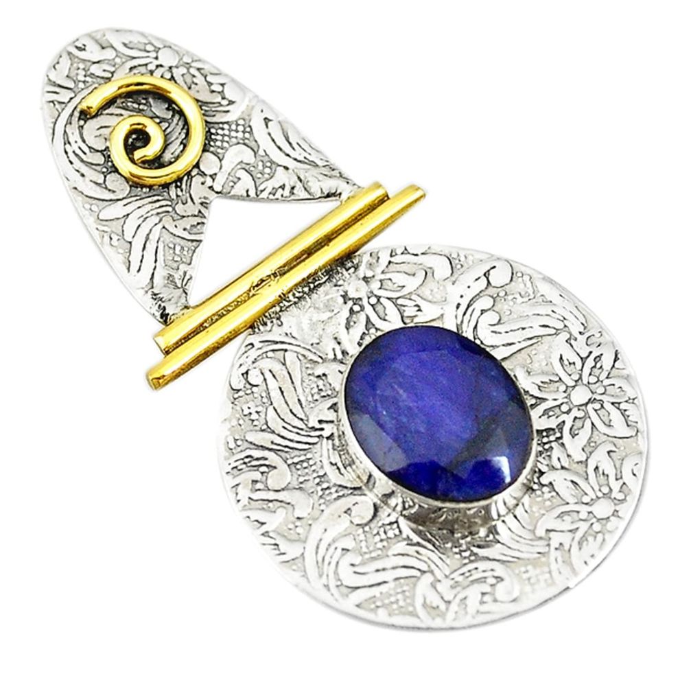 Victorian natural blue sapphire 925 silver two tone pendant jewelry m21942
