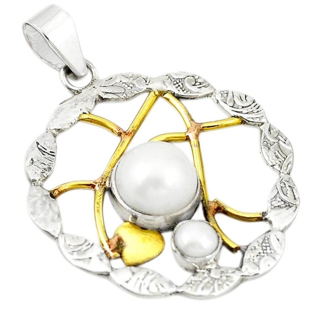 Victorian natural white pearl 925 silver two tone pendant jewelry m21956