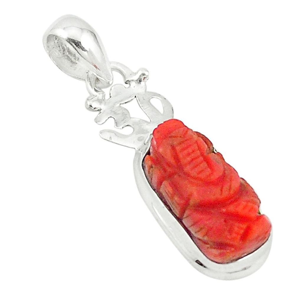 Natural red coral 925 silver symbol om with lord ganesha pendant jewelry m22090