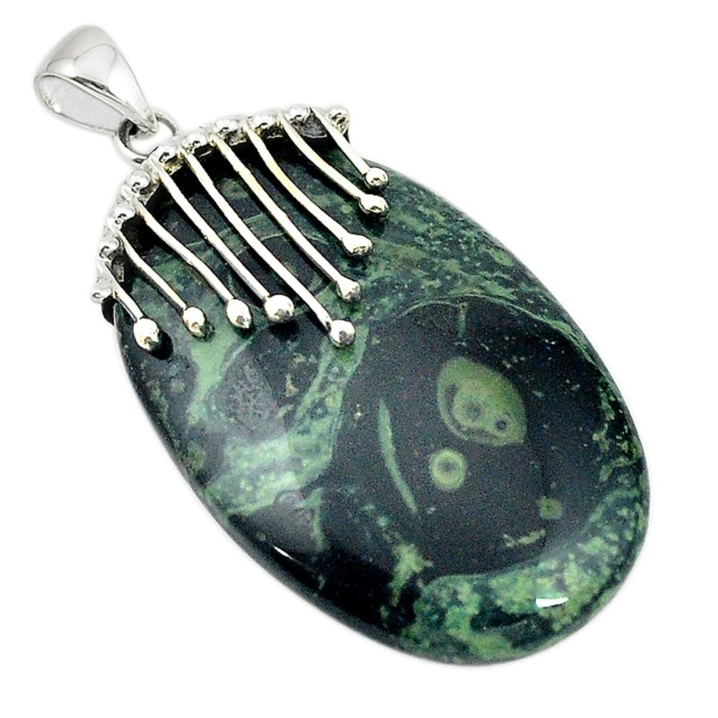 Natural green kambaba jasper (stromatolites) 925 silver pendant jewelry m22195