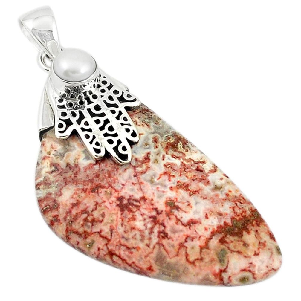 925 silver natural pink rosetta stone jasper pearl fancy shape pendant m22204