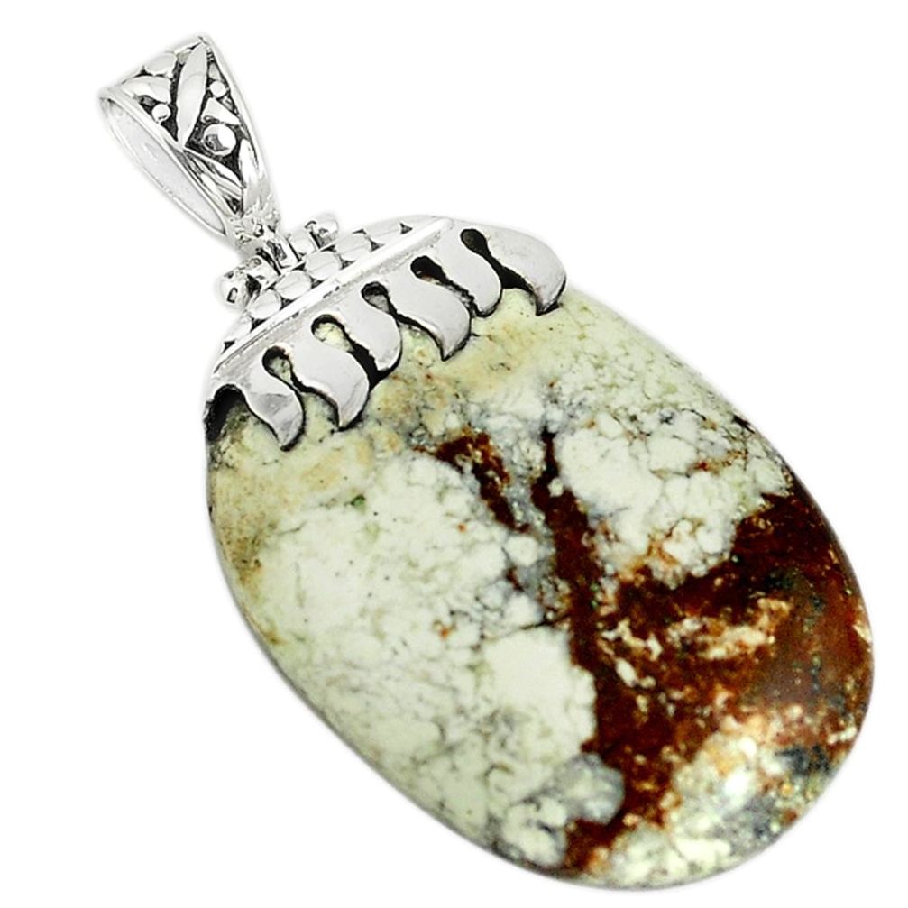 925 sterling silver natural white wild horse magnesite oval pendant m22249