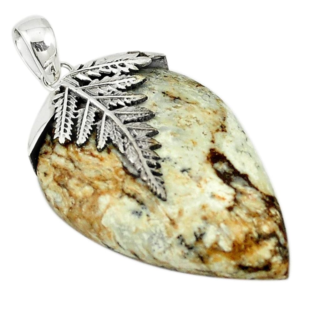 Natural white wild horse magnesite 925 sterling silver pendant m22250