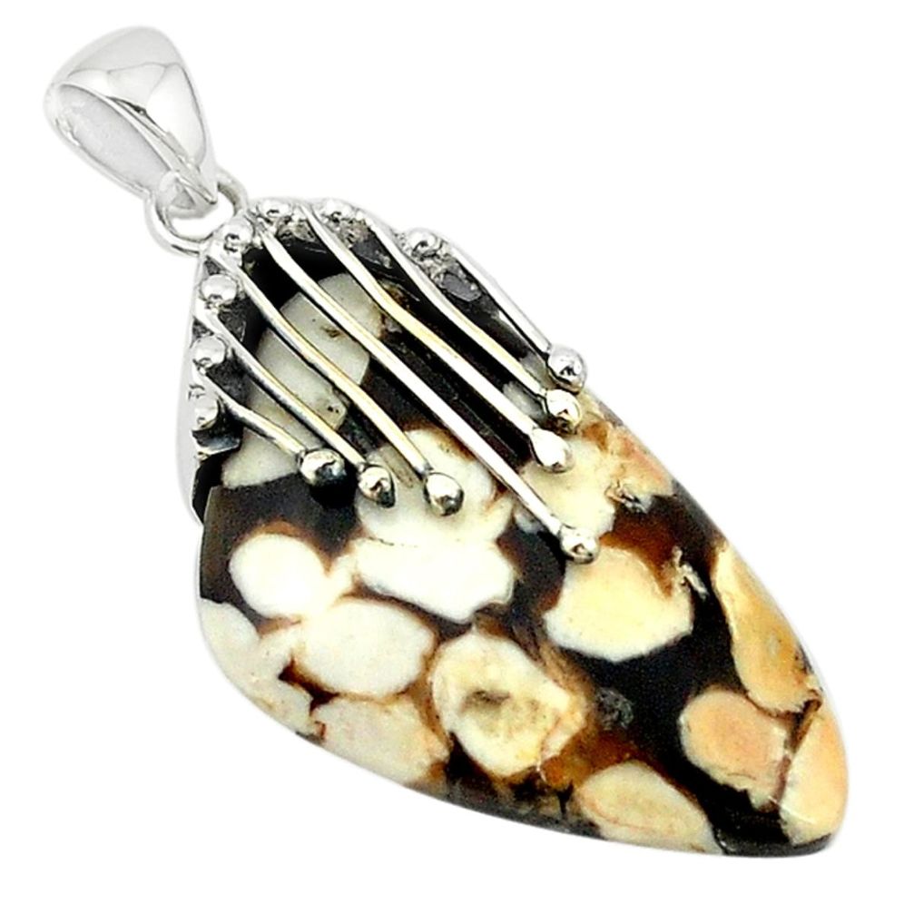 Natural brown peanut petrified wood fossil 925 sterling silver pendant m22315