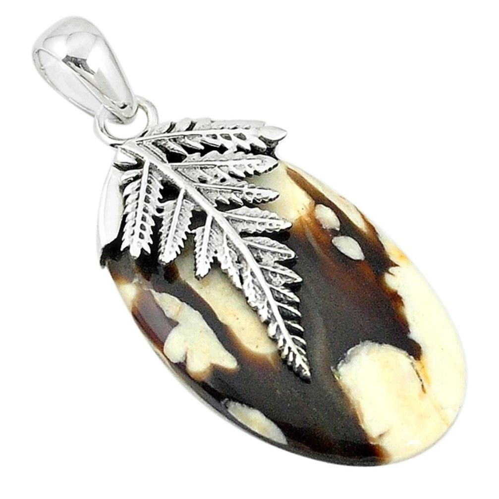 Natural brown peanut petrified wood fossil 925 sterling silver pendant m22319