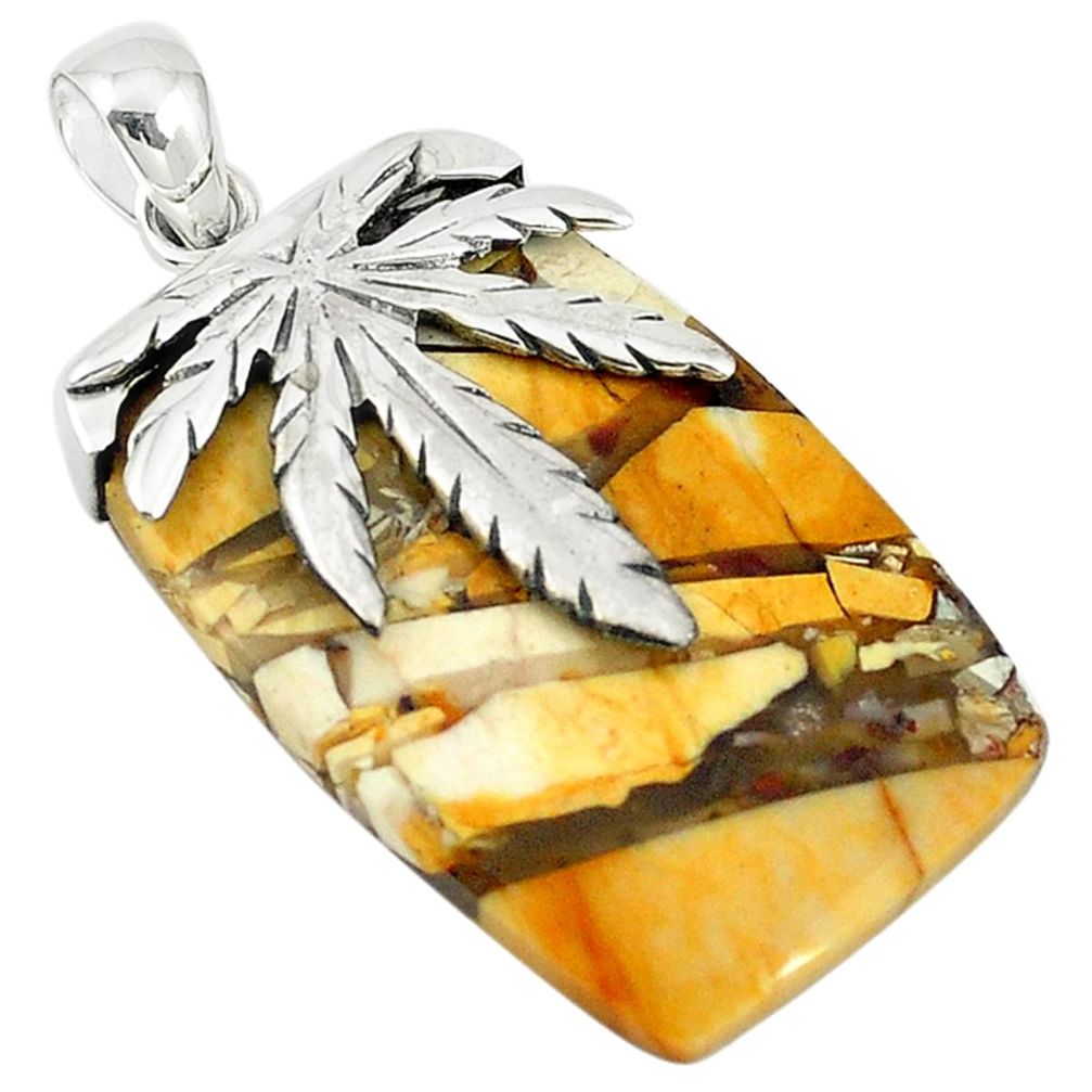 925 silver natural yellow brecciated mookaite (australian jasper) pendant m22324