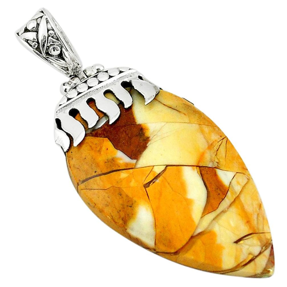 Natural yellow brecciated mookaite (australian jasper) 925 silver pendant m22326