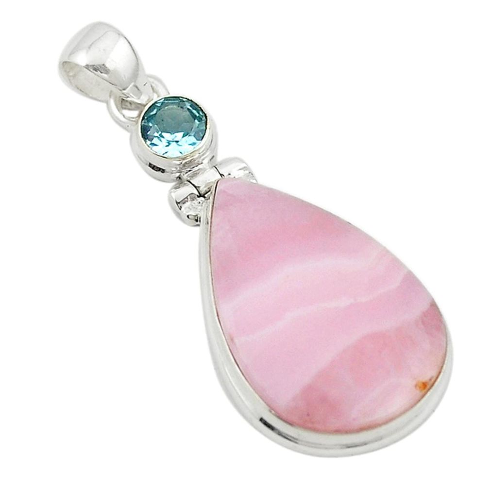 Natural pink lace agate blue topaz 925 sterling silver pendant m22582