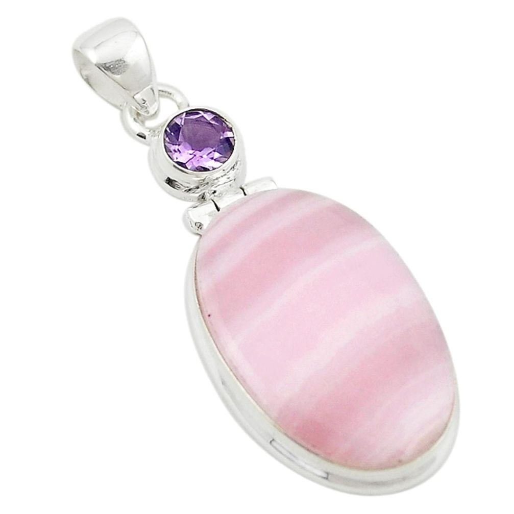 Natural pink lace agate amethyst 925 sterling silver pendant jewelry m22585