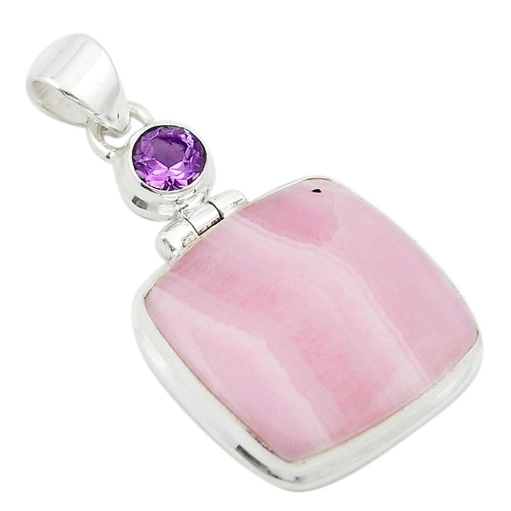 Natural pink lace agate amethyst 925 sterling silver pendant jewelry m22588