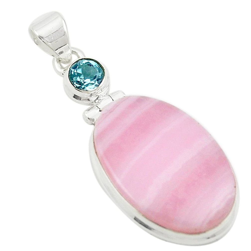 Natural pink lace agate topaz 925 sterling silver pendant jewelry m22596