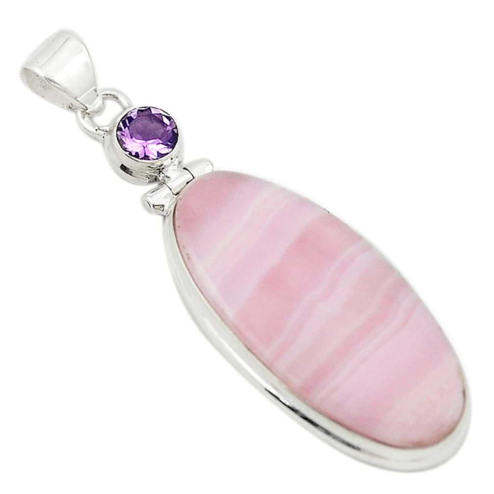 925 sterling silver natural pink lace agate oval purple amethyst pendant m22597