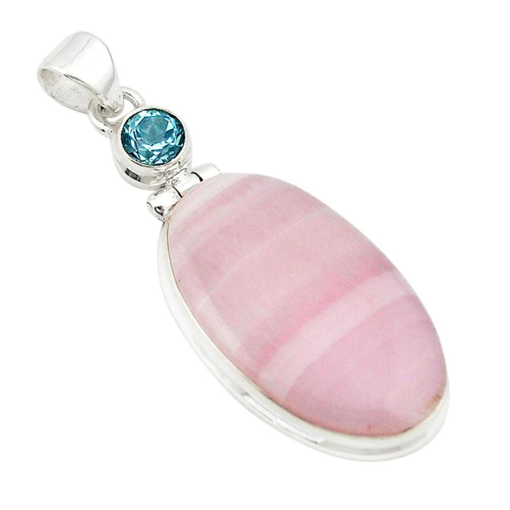 Natural pink lace agate topaz 925 sterling silver pendant jewelry m22599