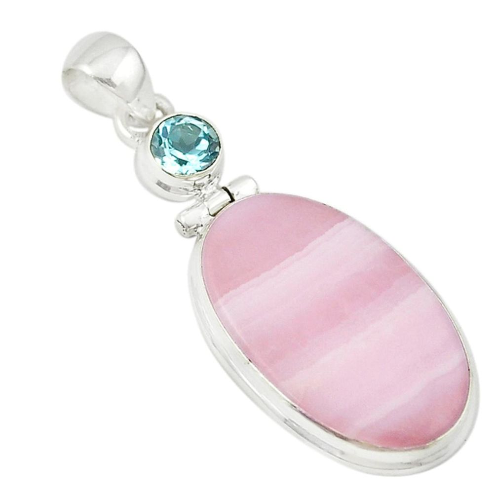 925 sterling silver natural pink lace agate blue topaz pendant jewelry m22604