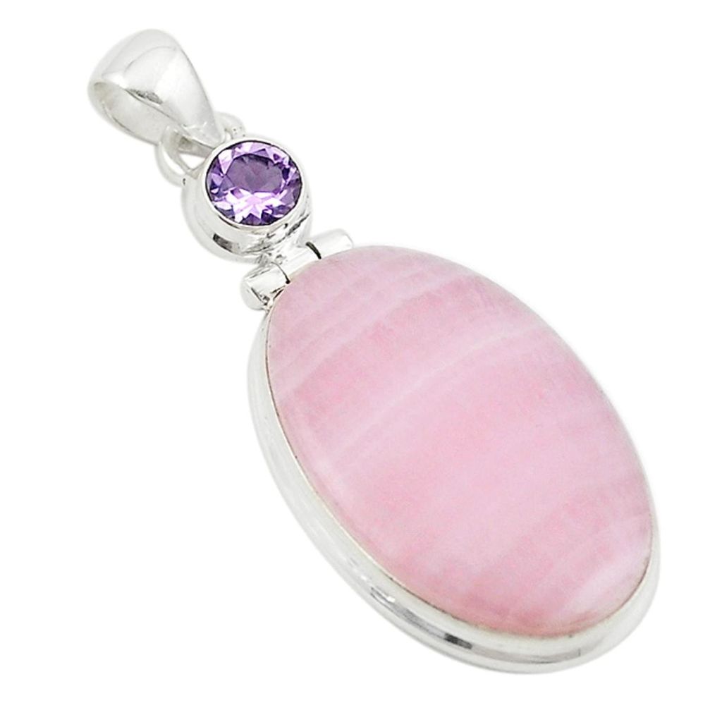 Natural pink lace agate purple amethyst 925 sterling silver pendant m22607