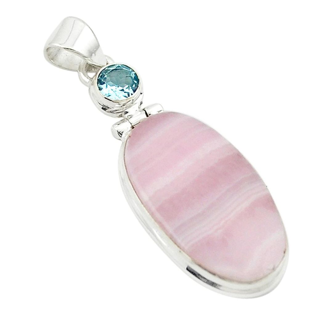 925 sterling silver natural pink lace agate blue topaz pendant jewelry m22608