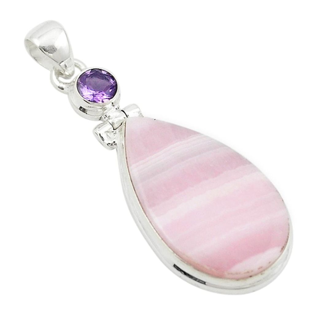 925 sterling silver natural pink lace agate purple amethyst pendant m22629