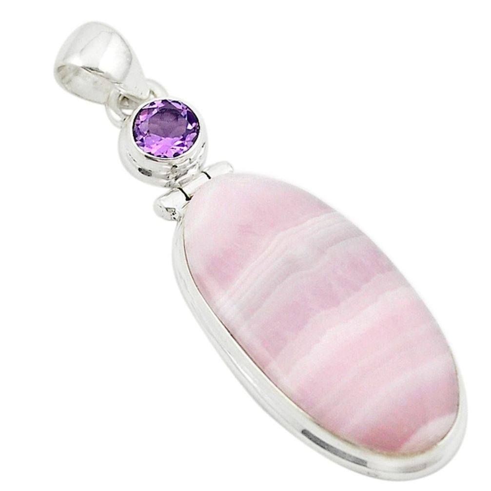 Natural pink lace agate amethyst 925 sterling silver pendant jewelry m22630