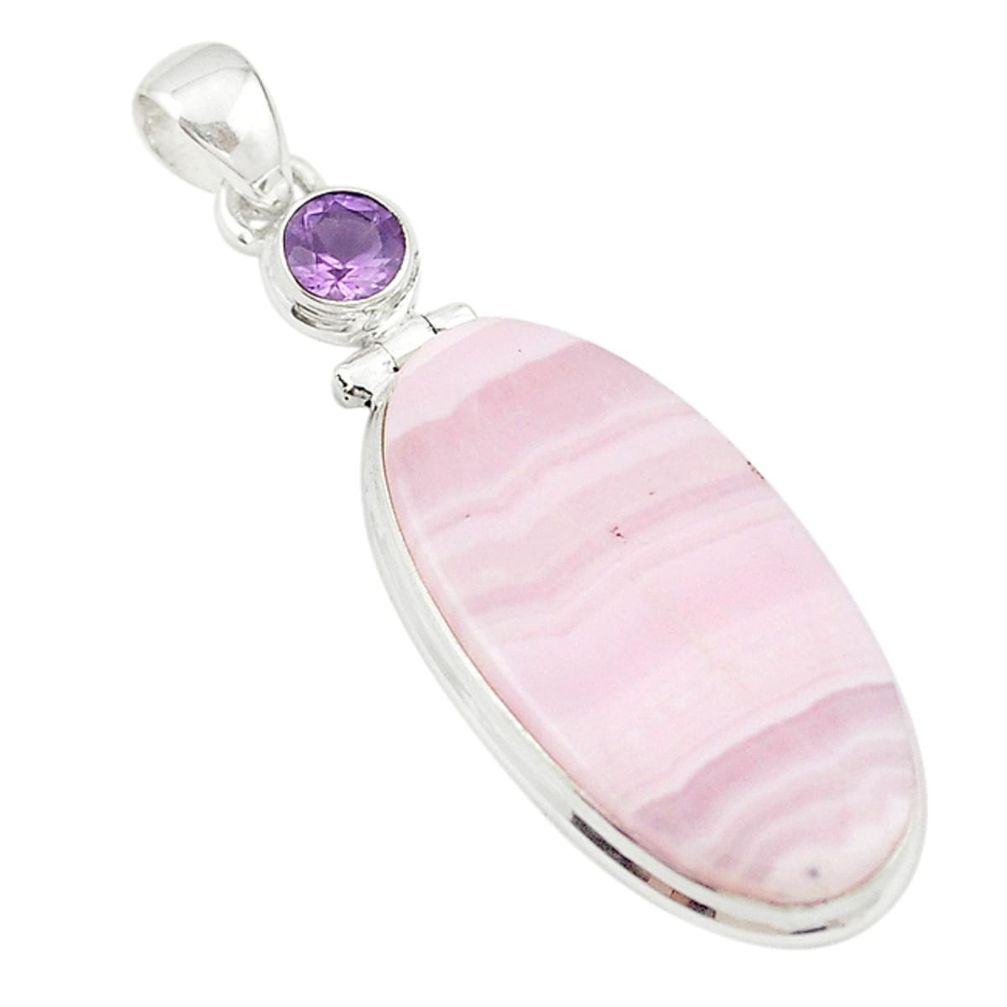 Natural pink lace agate purple amethyst 925 sterling silver pendant m22638