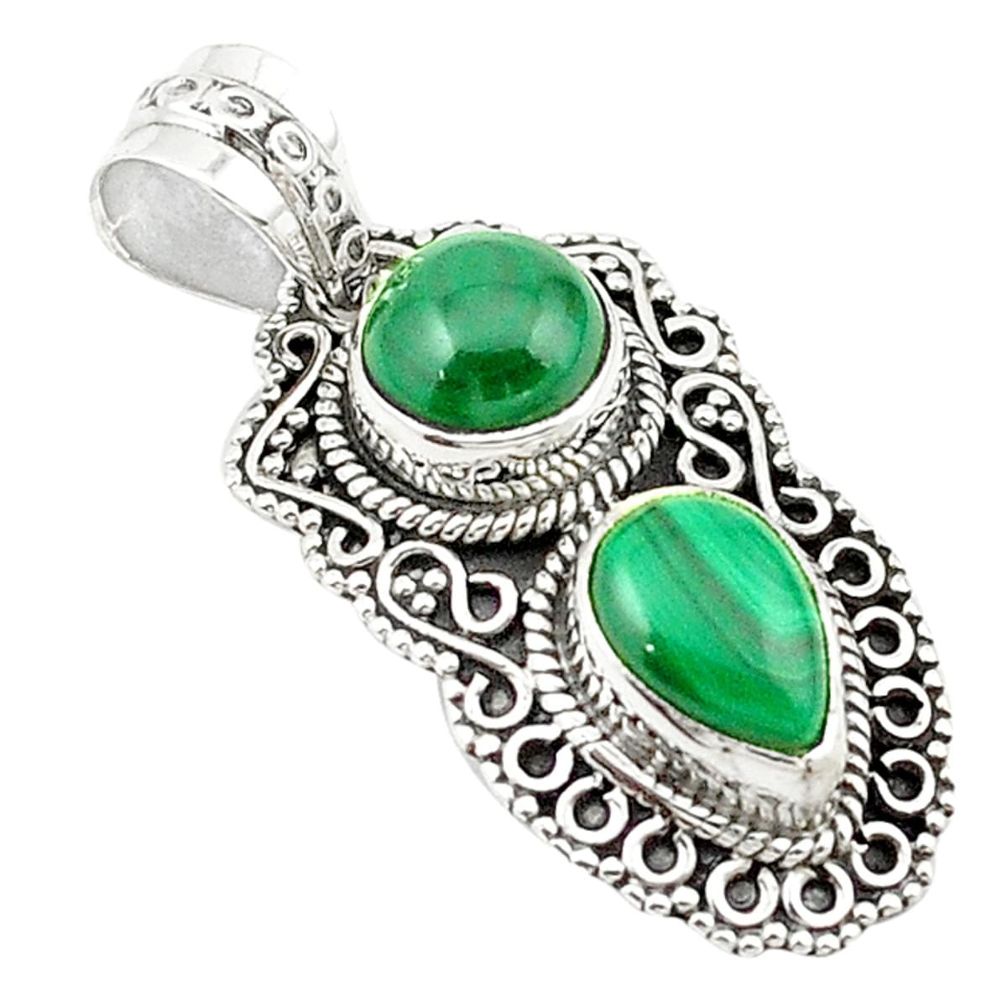 Natural green malachite (pilot's stone) 925 silver pendant jewelry m22669