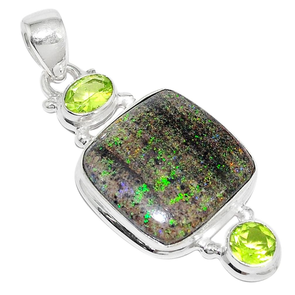 Natural black honduran matrix opal peridot 925 silver pendant m22925