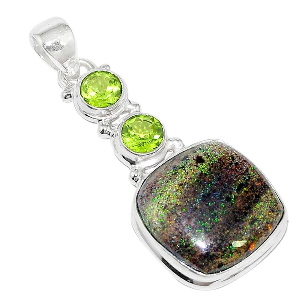 Natural black honduran matrix opal peridot 925 silver pendant m22929