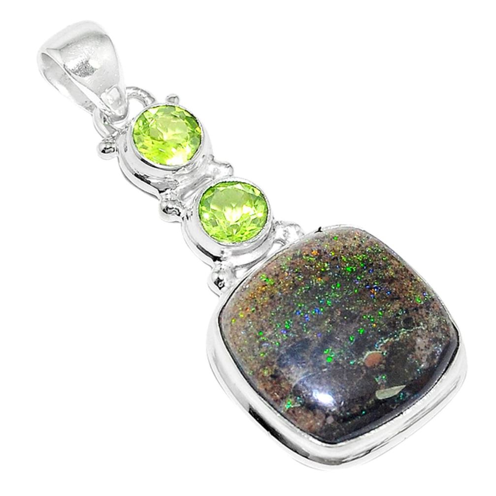 Natural black honduran matrix opal peridot 925 silver pendant m22933