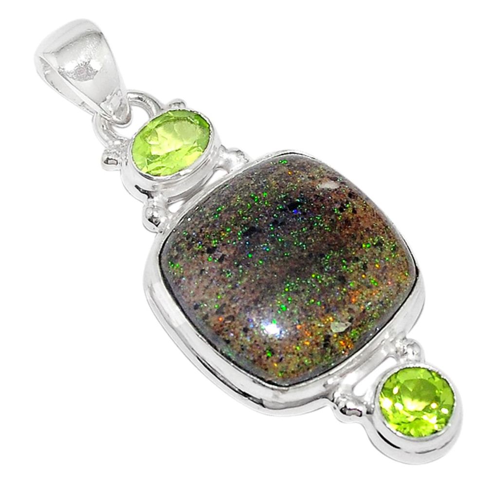 Natural black honduran matrix opal peridot 925 silver pendant m22934