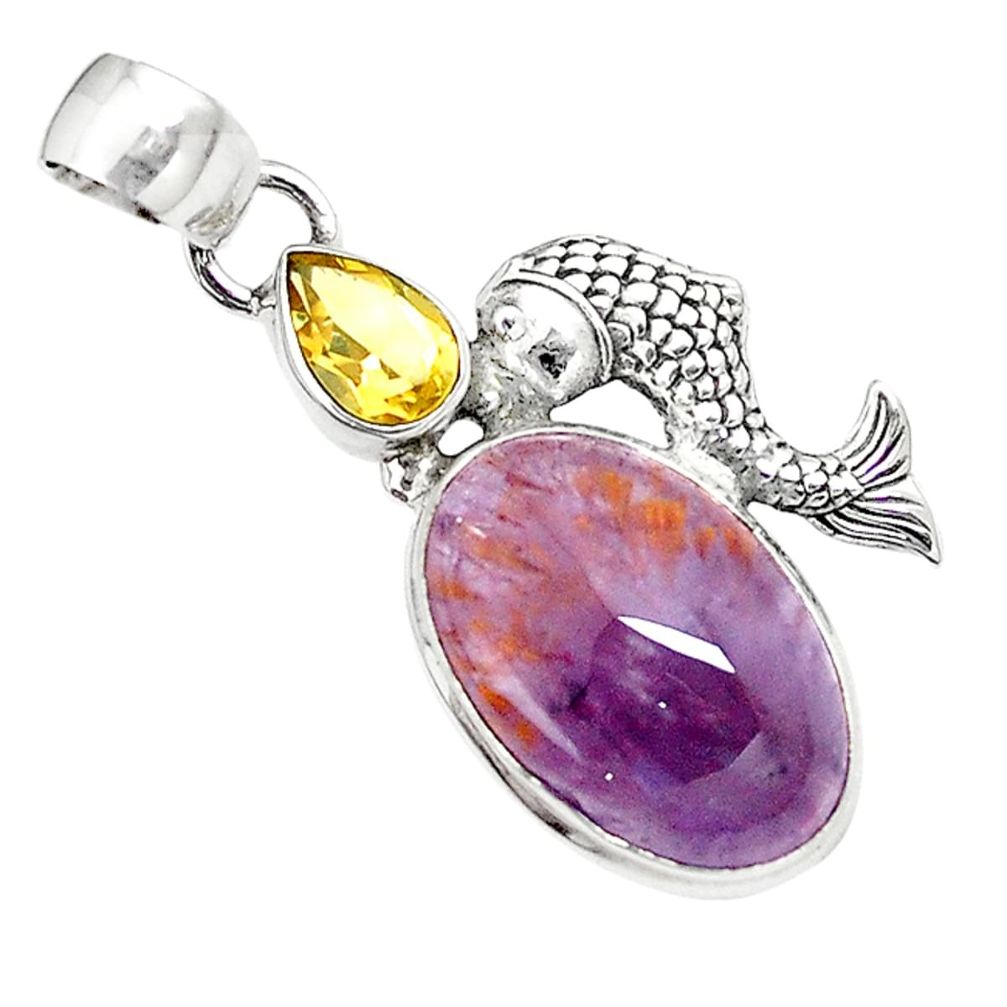 Natural cacoxenite super seven (melody stone) 925 silver fish pendant m23399