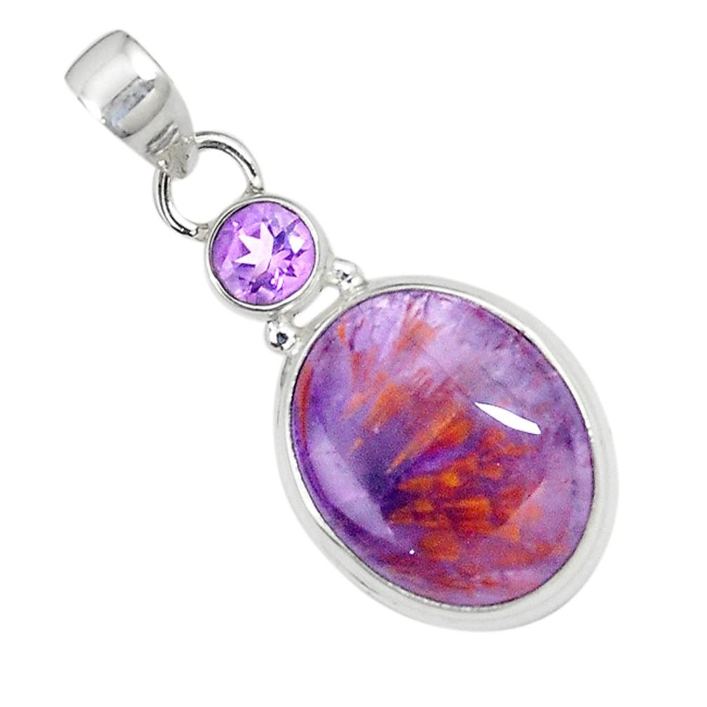 Natural purple cacoxenite super seven (melody stone) 925 silver pendant m23426