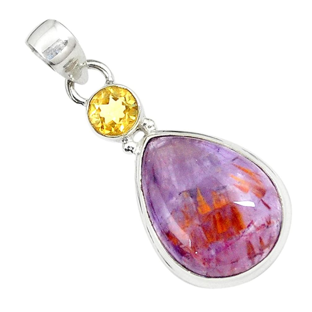 Natural purple cacoxenite super seven (melody stone) 925 silver pendant m23432