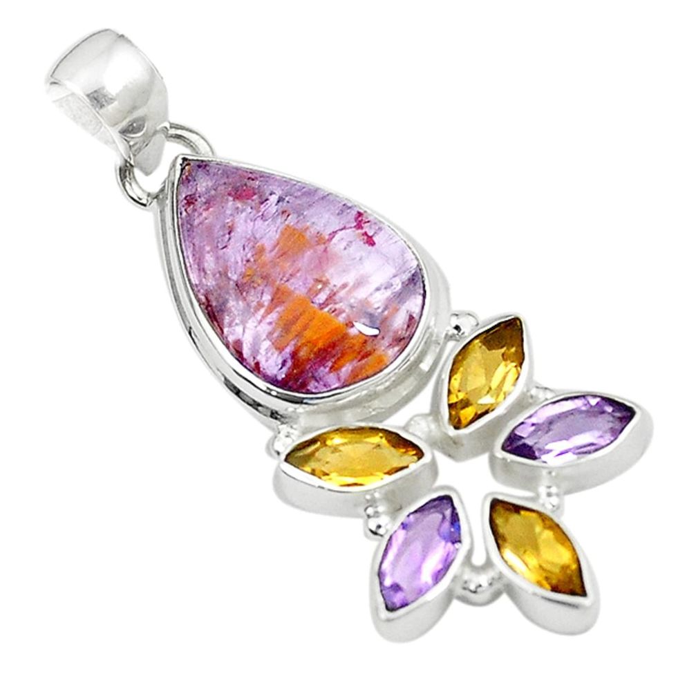 Natural purple cacoxenite super seven (melody stone) 925 silver pendant m23441