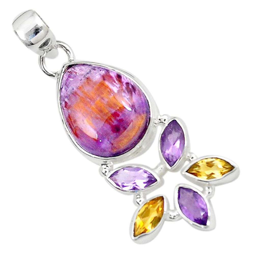 Natural purple cacoxenite super seven (melody stone) 925 silver pendant m23452