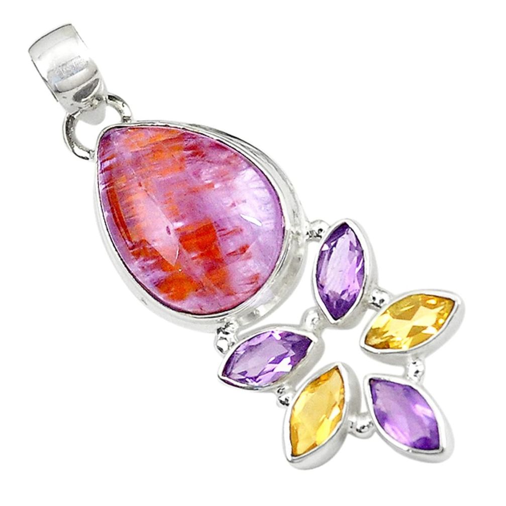 Natural purple cacoxenite super seven (melody stone) 925 silver pendant m23459