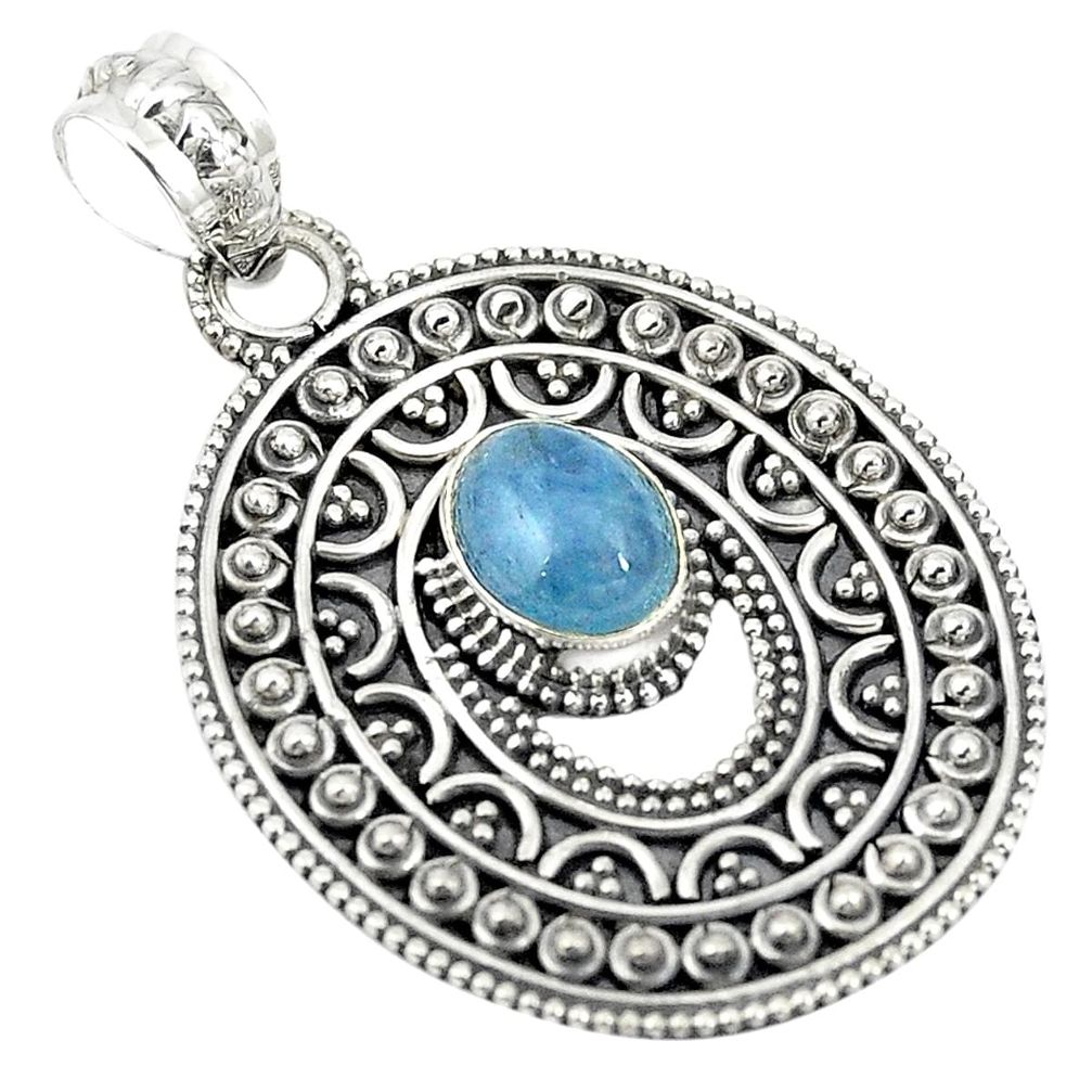 925 sterling silver natural blue aquamarine pendant jewelry m24144