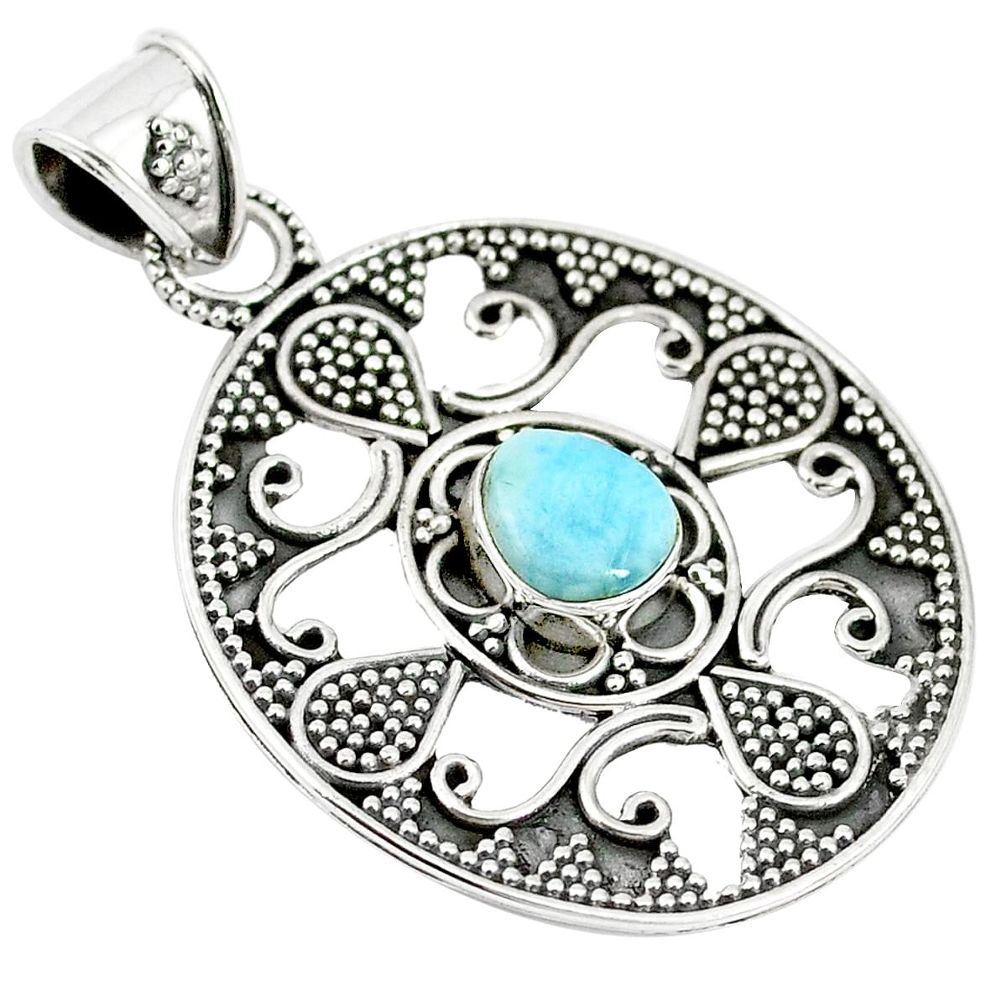 Natural blue larimar 925 sterling silver pendant jewelry m24161