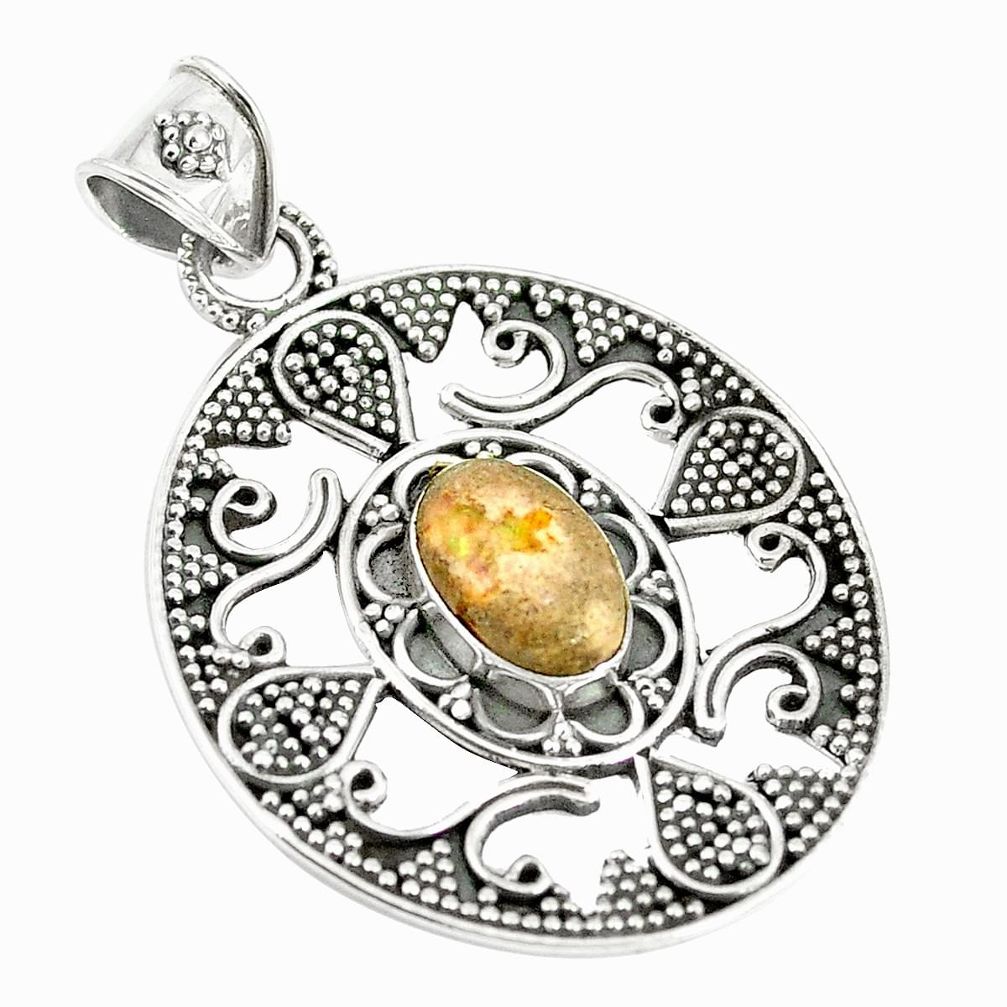 Natural orange mexican fire opal 925 sterling silver pendant jewelry m24201