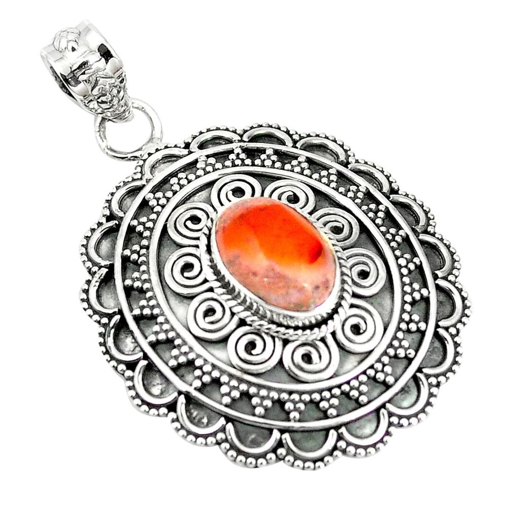 Natural orange mexican fire opal 925 sterling silver pendant jewelry m24202