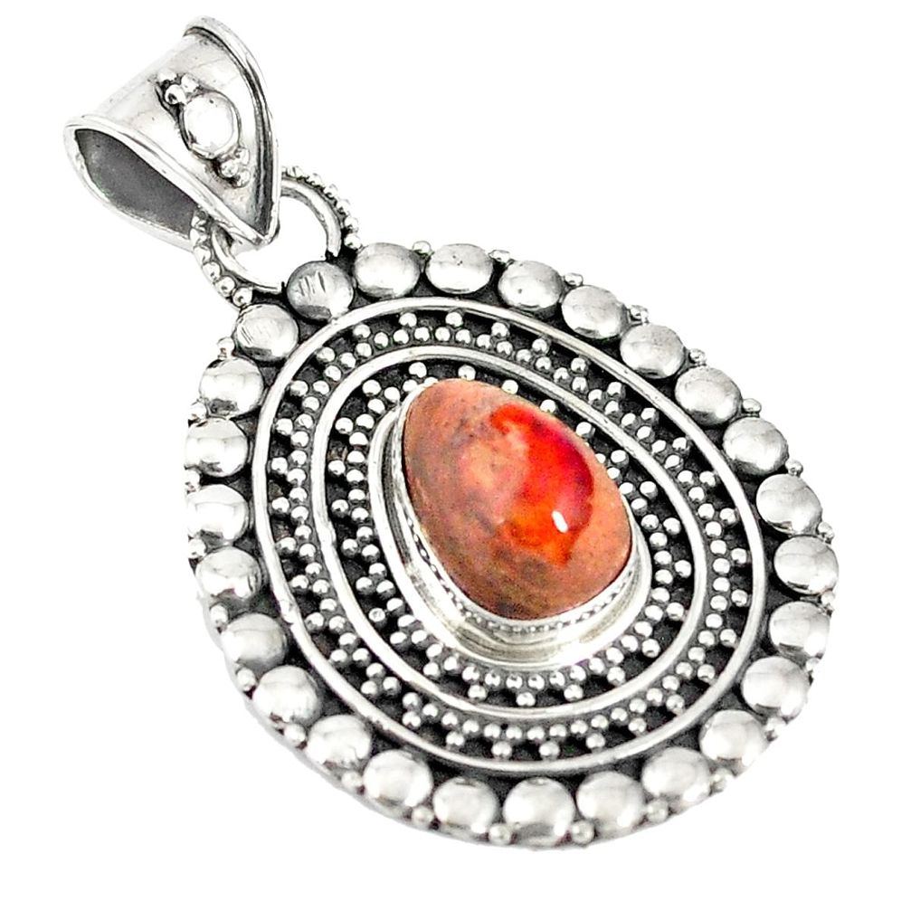 Natural orange mexican fire opal 925 sterling silver pendant jewelry m24203