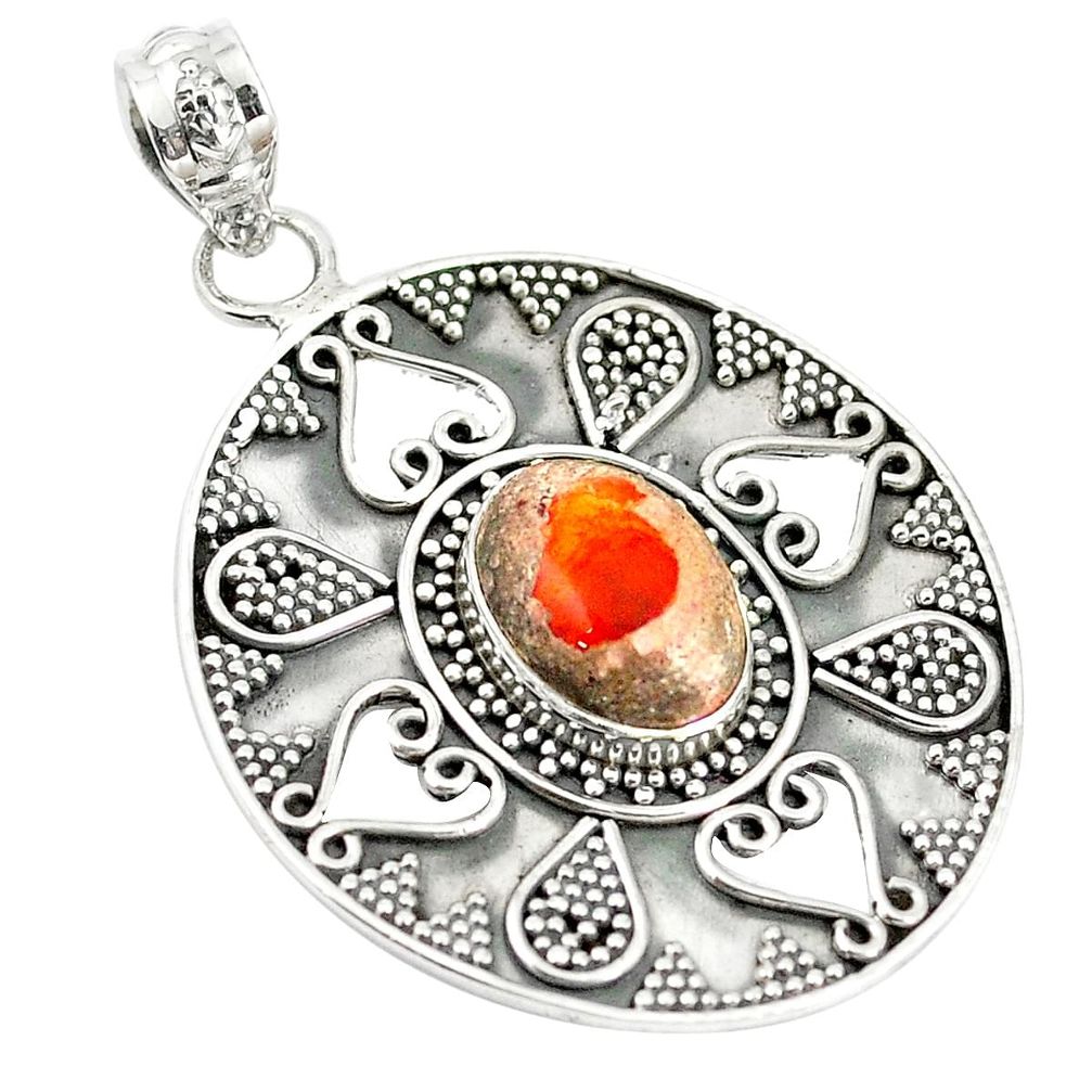 925 sterling silver natural orange mexican fire opal pendant jewelry m24204