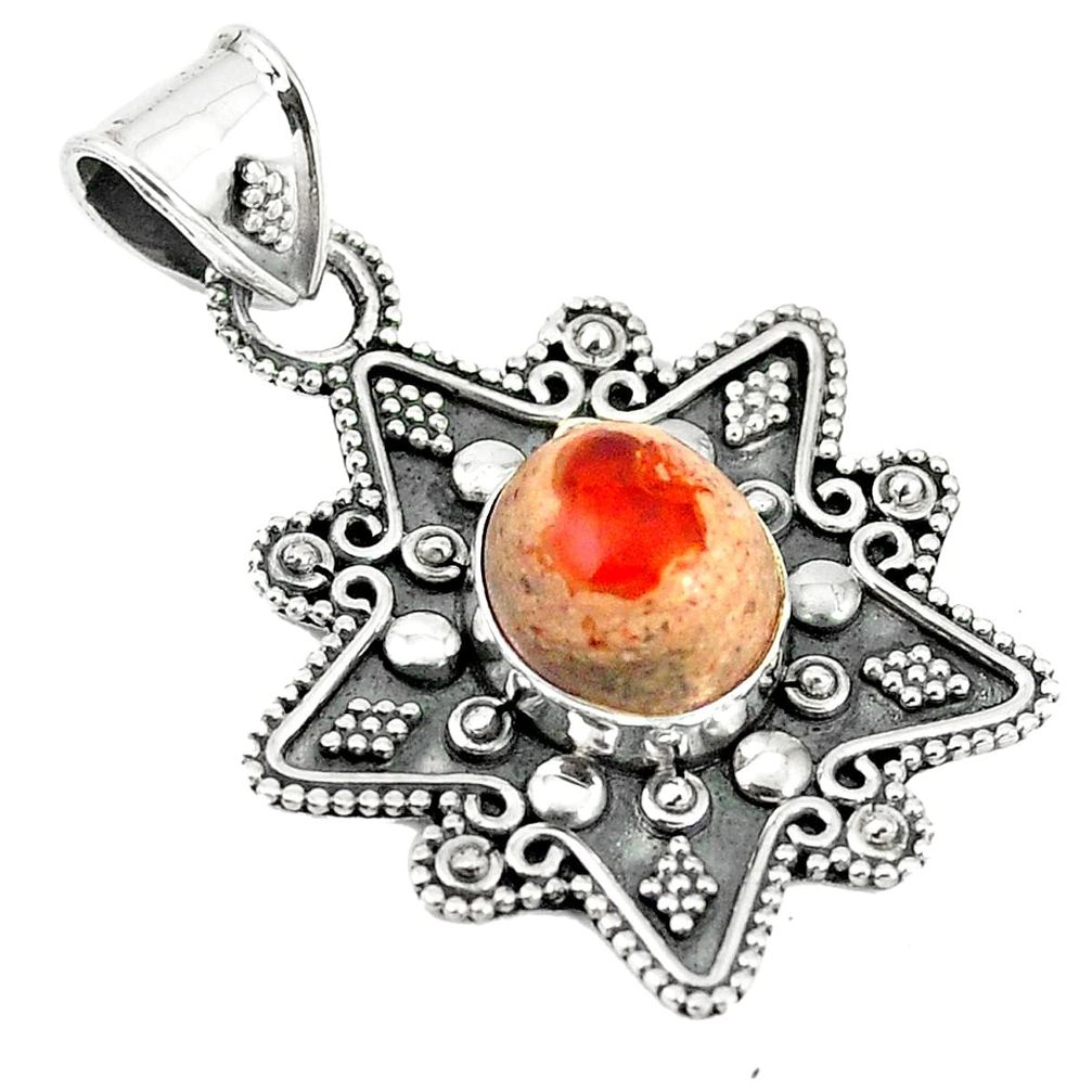 Natural orange mexican fire opal 925 sterling silver pendant jewelry m24206