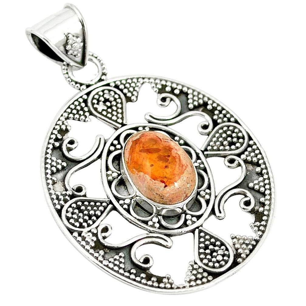 925 sterling silver natural orange mexican fire opal pendant jewelry m24210