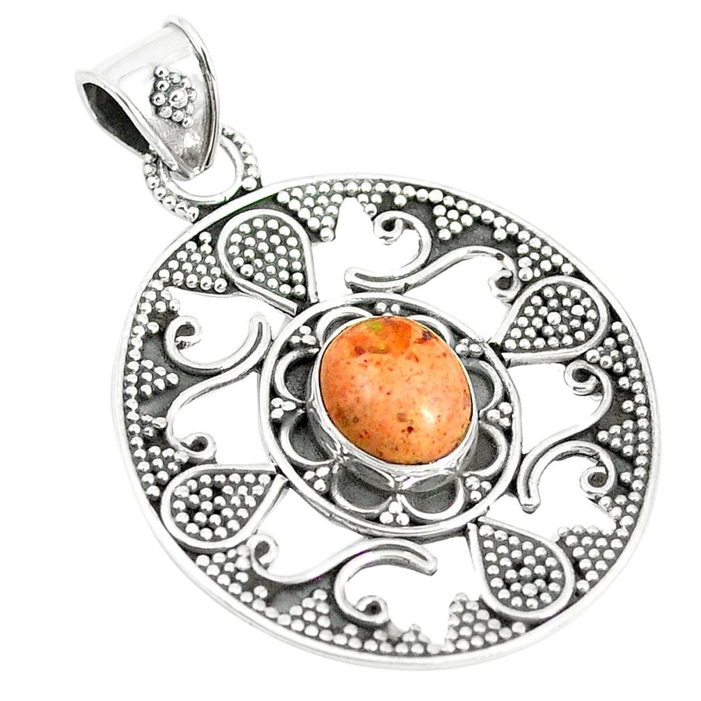 Natural orange mexican fire opal 925 sterling silver pendant jewelry m24212